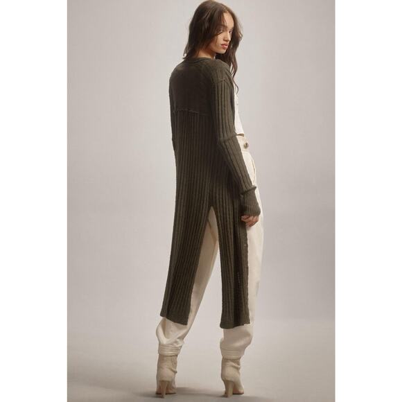 Pilcro Anthropologie Womens Gauzy Distress Duster Cardigan Prep Green NEW Sz M - Picture 5 of 8